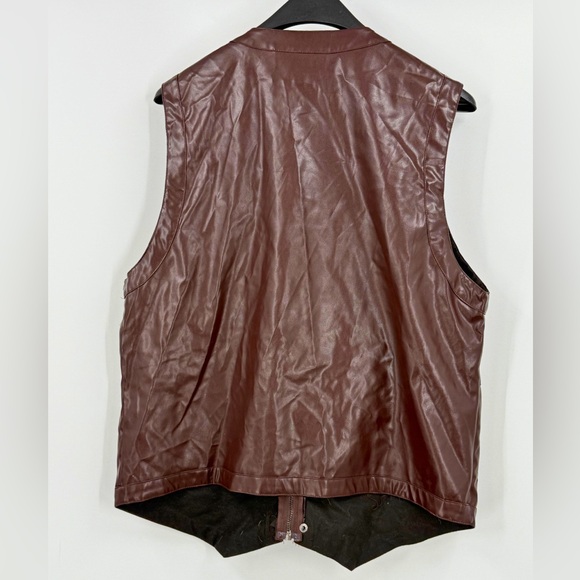 Faux Leather Moto Utility Vest Burgundy Zip Pocket Streetwear Grunge Biker Punk - Picture 3 of 7